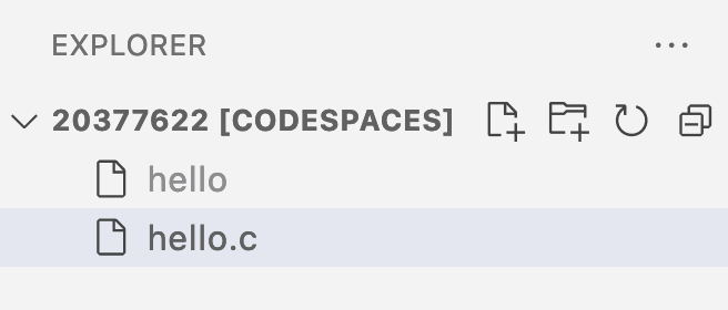 panel labeled explorer with file hello and file hello.c